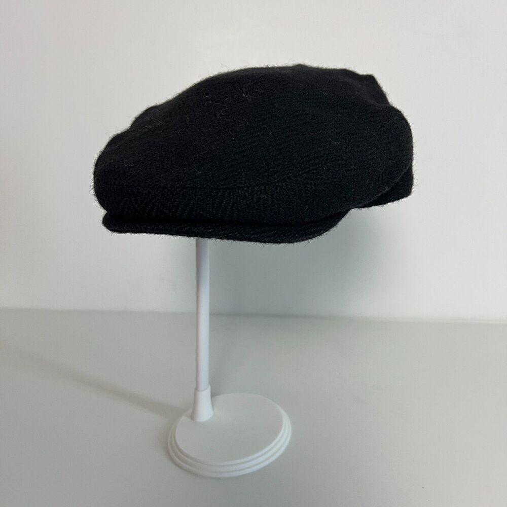 Hatman of Ireland Newsboy Cap 100% Donegal Tweed Medium Black Herringbone